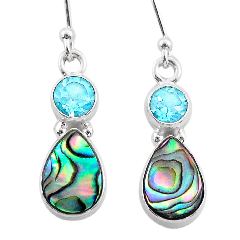 6.64cts natural abalone paua seashell topaz 925 silver dangle earrings t47286