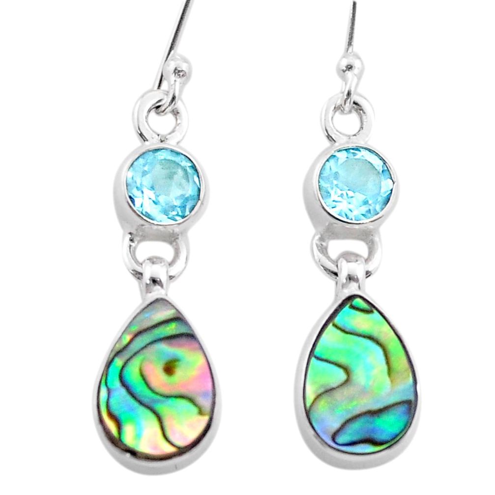 6.95cts natural abalone paua seashell topaz 925 silver dangle earrings t47289