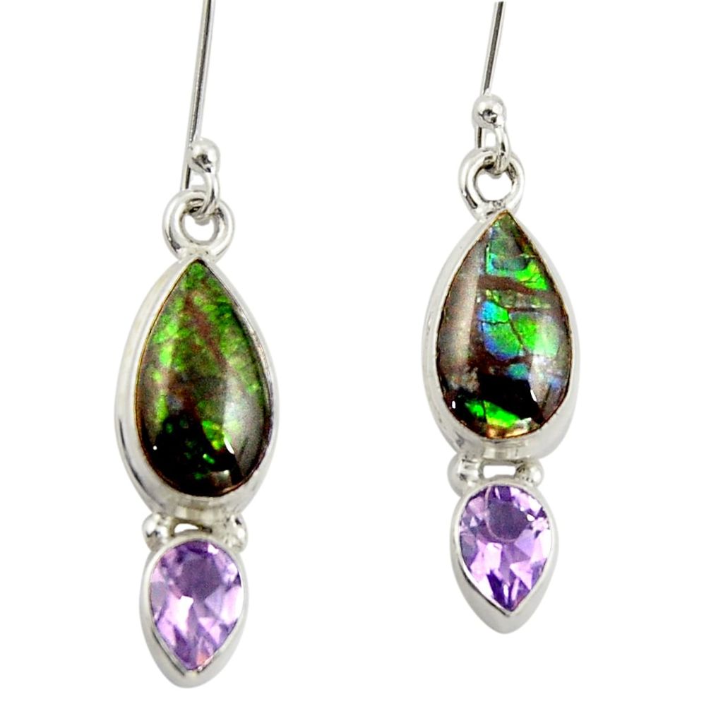 11.18cts natural ammolite (canadian) 925 silver dangle earrings r42065