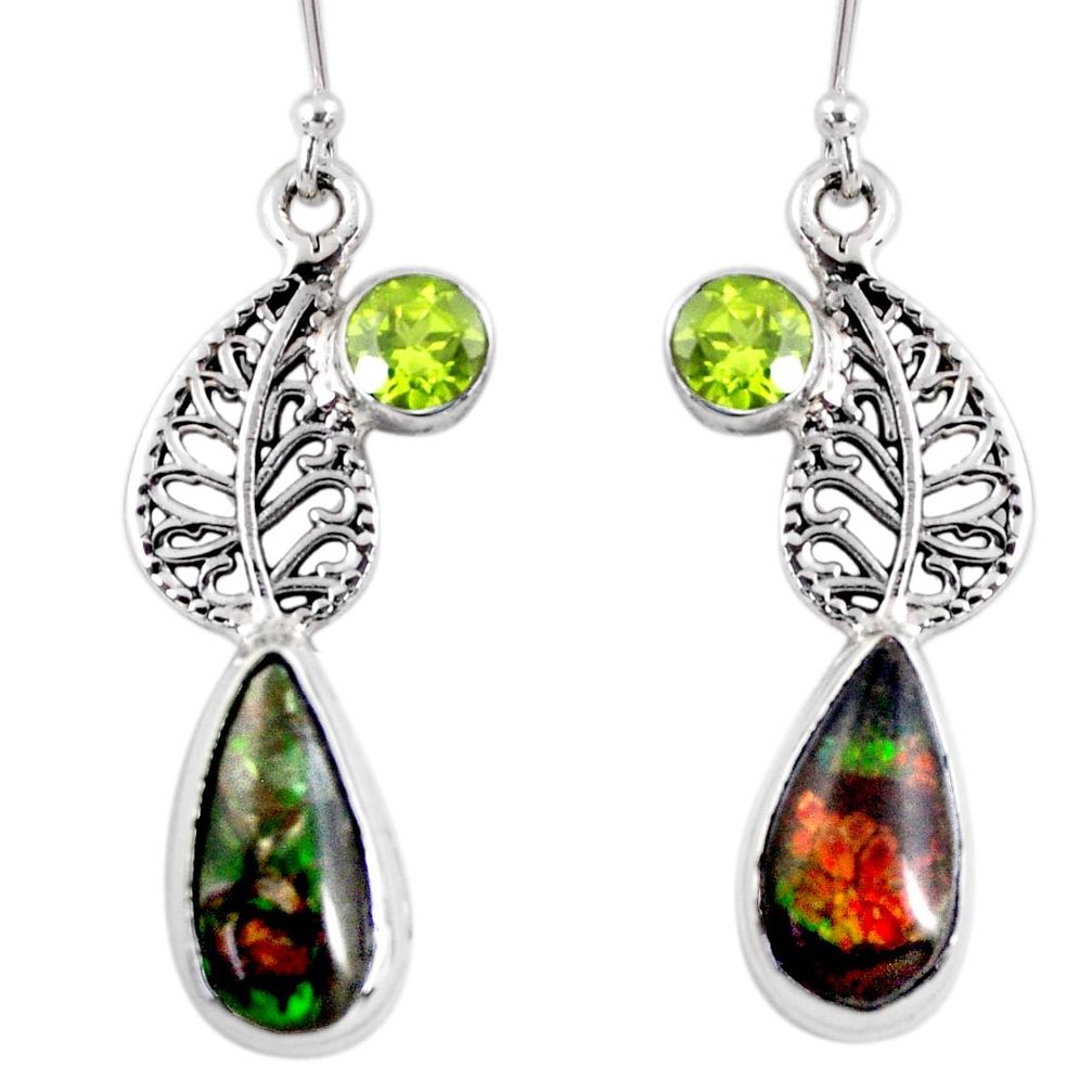 10.24cts natural ammolite (canadian) 925 silver deltoid leaf earrings r56251