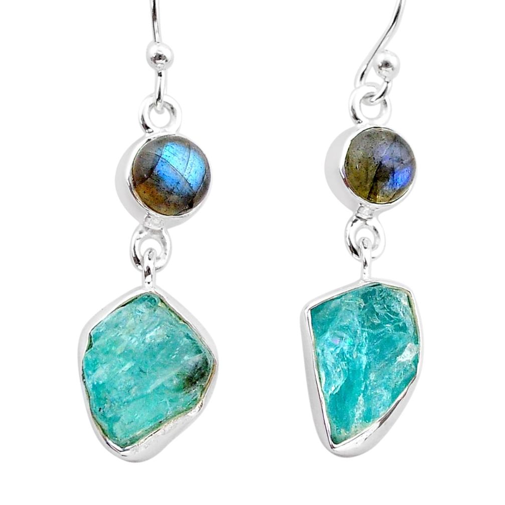 11.23cts natural apatite raw labradorite 925 silver dangle earrings t38225