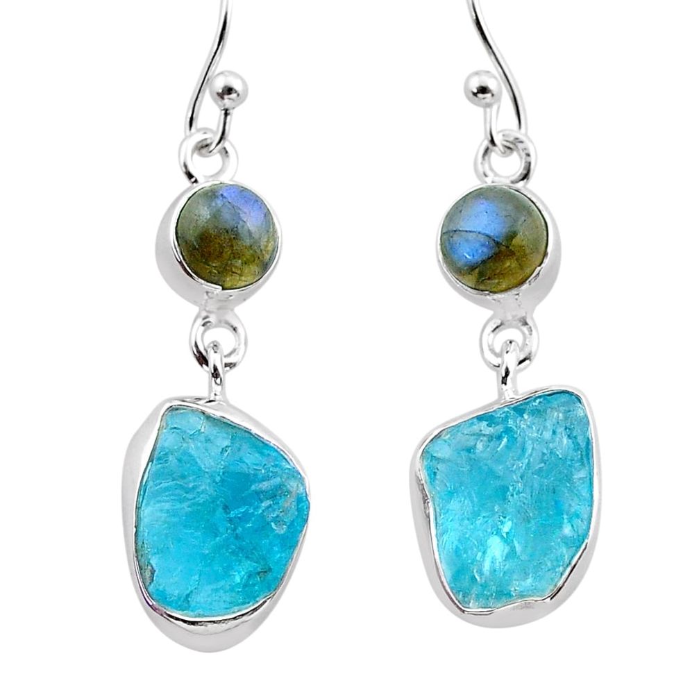 12.36cts natural apatite raw labradorite 925 silver dangle earrings t38231
