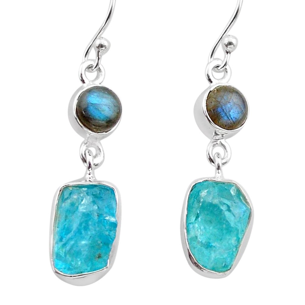 11.66cts natural apatite raw labradorite 925 silver dangle earrings t38234