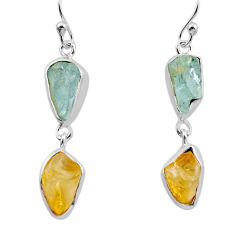 11.15cts natural aqua aquamarine citrine rough 925 silver dangle earrings y91084