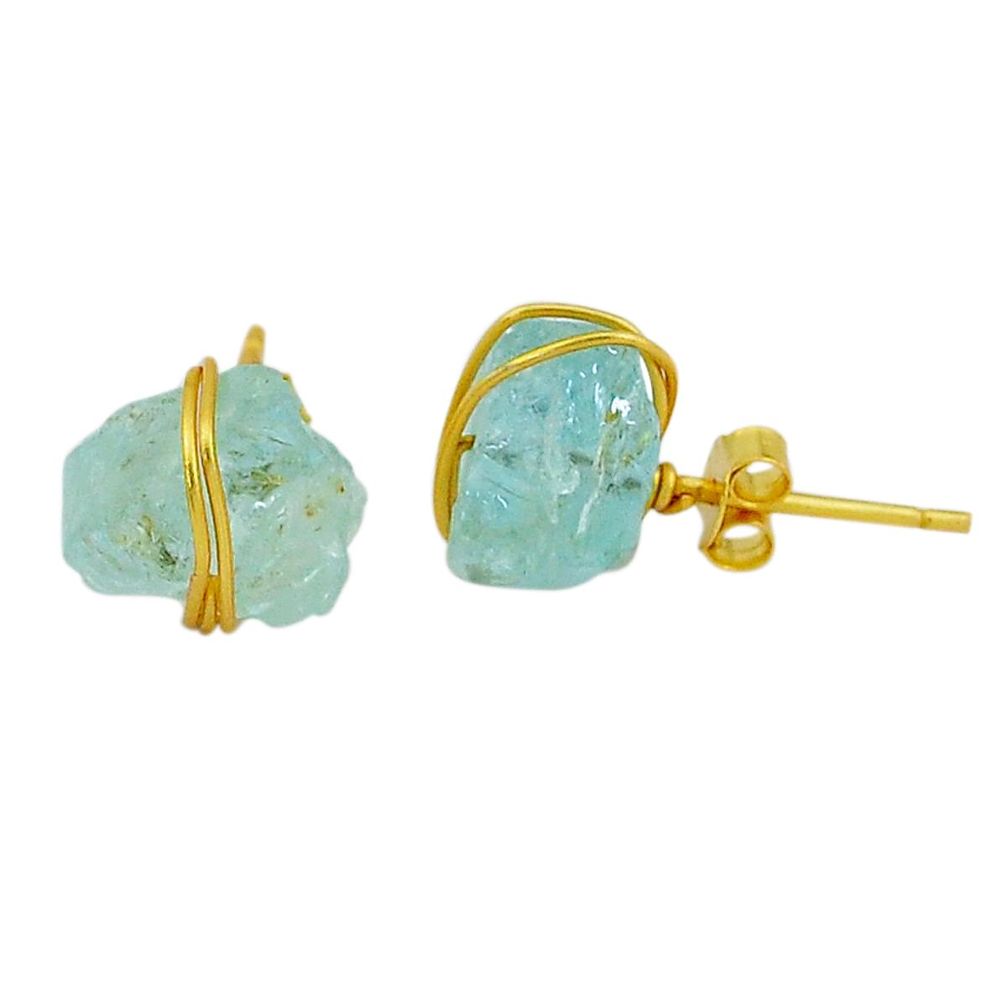 8.76cts natural aqua aquamarine raw 14k gold handmade earrings t6522