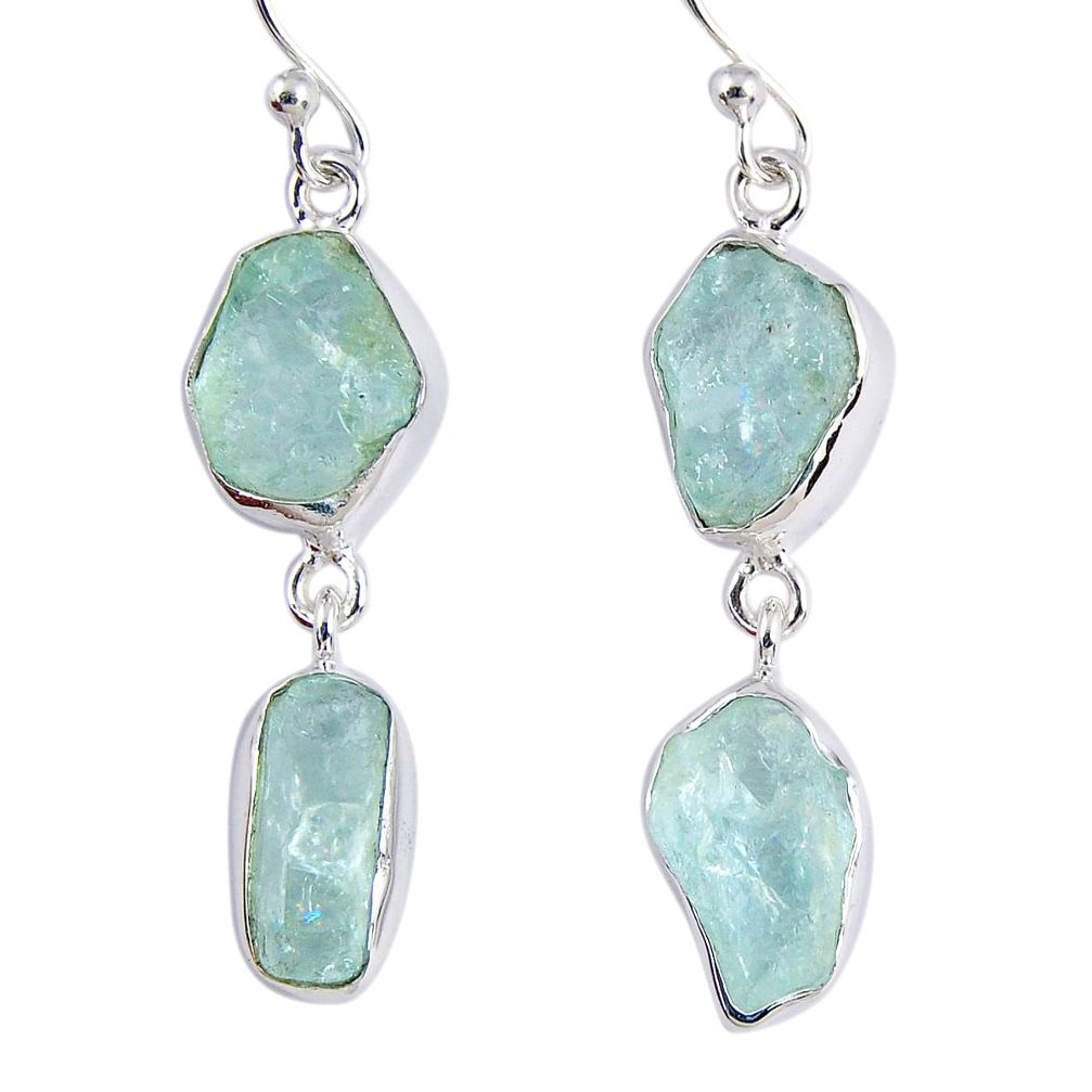 13.50cts natural aqua aquamarine rough 925 silver dangle earrings r55421