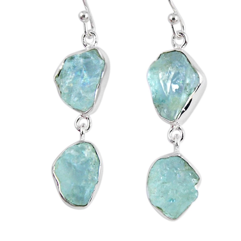 15.29cts natural aqua aquamarine rough 925 silver dangle earrings r55426