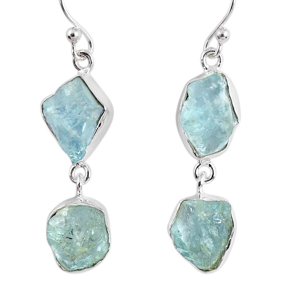 15.39cts natural aqua aquamarine rough 925 silver dangle earrings r55427