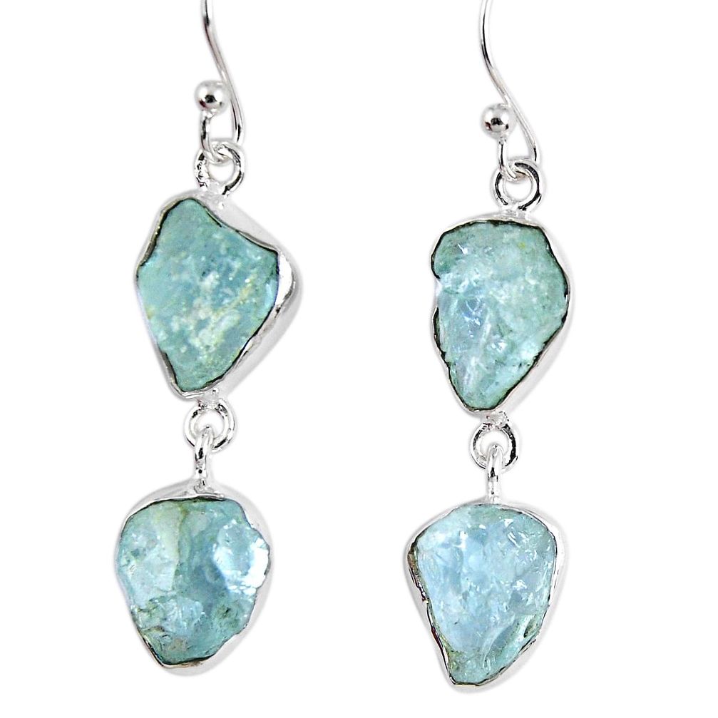 14.88cts natural aqua aquamarine rough 925 silver dangle earrings r55430