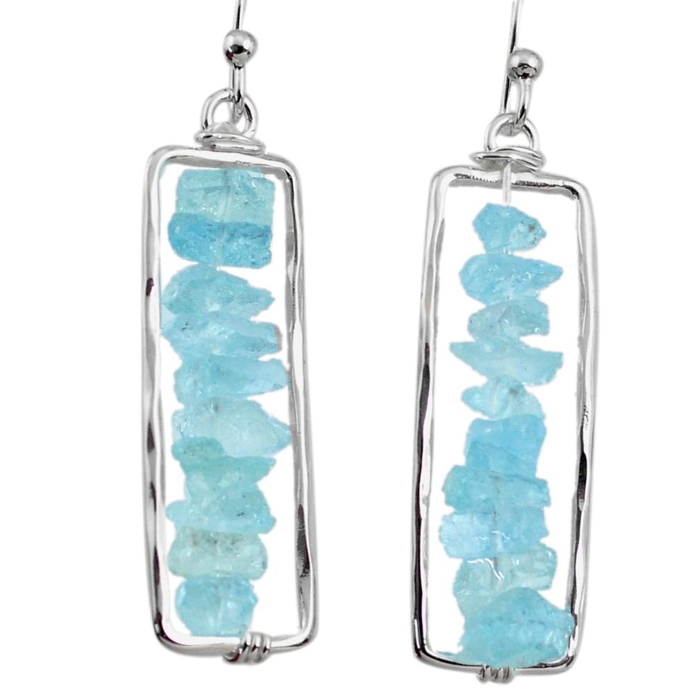 14.70cts natural aqua aquamarine raw 925 silver dangle earrings r65652