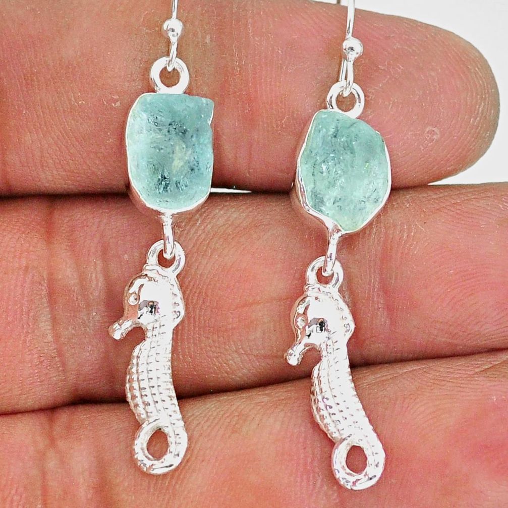 10.33cts natural aqua aquamarine raw 925 silver dangle earrings r89935