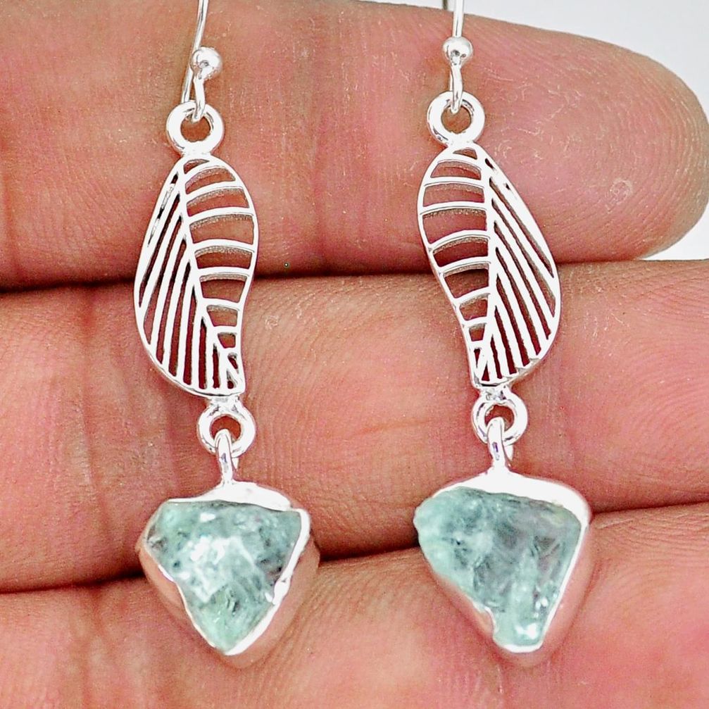 10.33cts natural aqua aquamarine raw 925 silver deltoid leaf earrings r89925