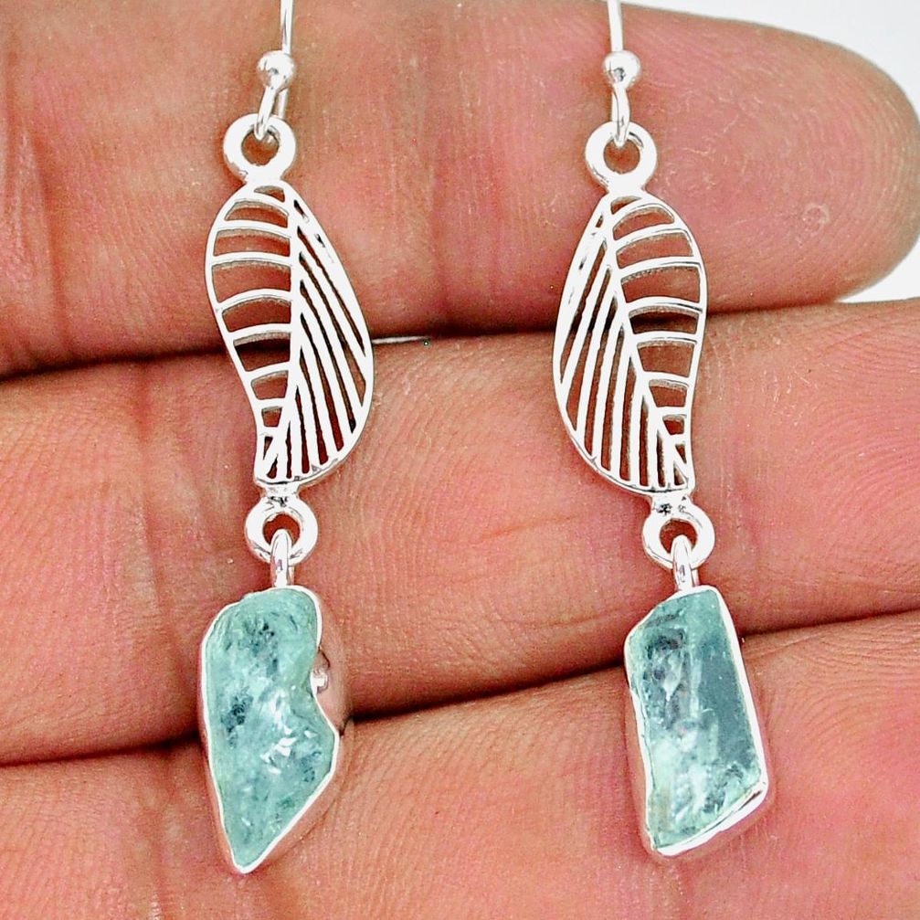 9.87cts natural aqua aquamarine raw 925 silver deltoid leaf earrings r89926