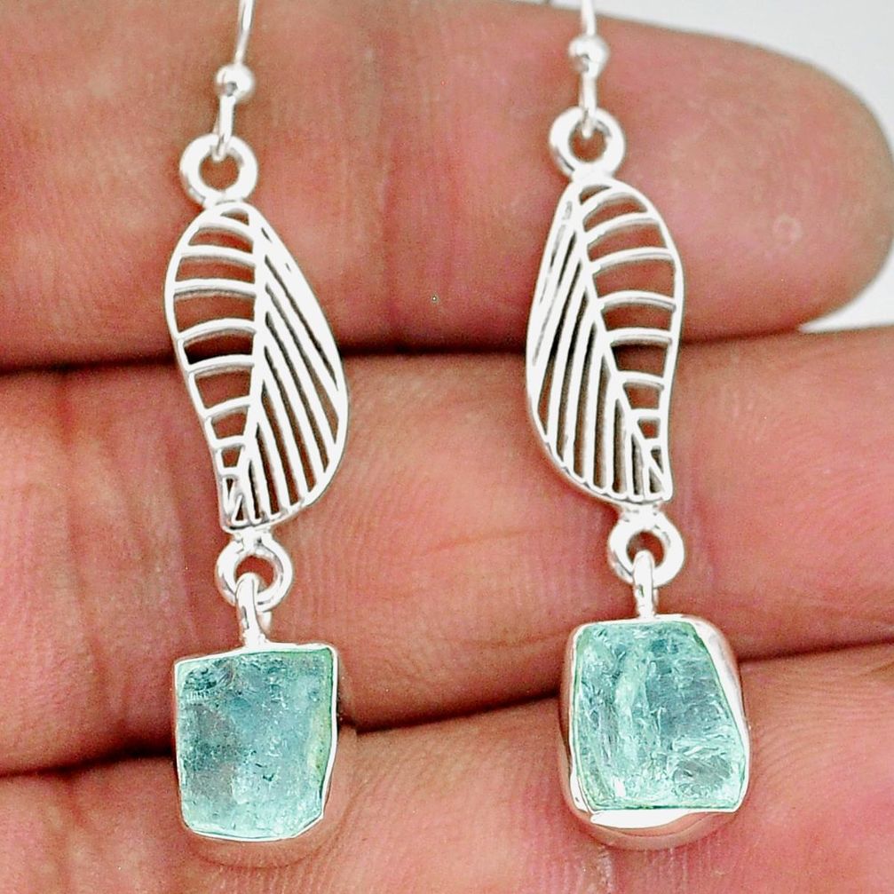 10.33cts natural aqua aquamarine raw 925 silver deltoid leaf earrings r89927