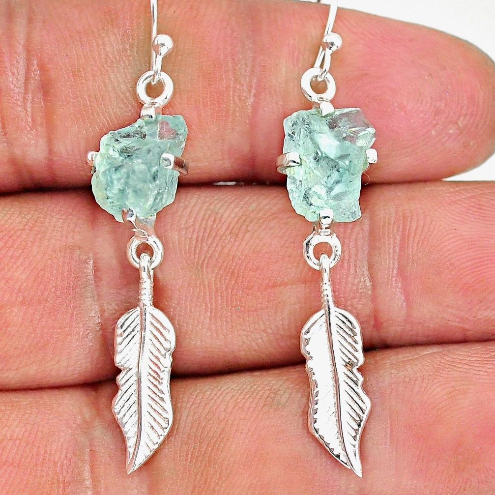 8.12cts natural aqua aquamarine raw 925 silver deltoid leaf earrings r90685