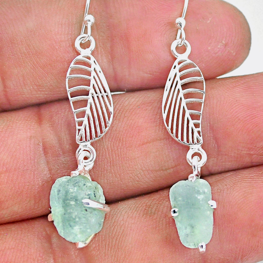 9.41cts natural aqua aquamarine raw 925 silver deltoid leaf earrings r90692