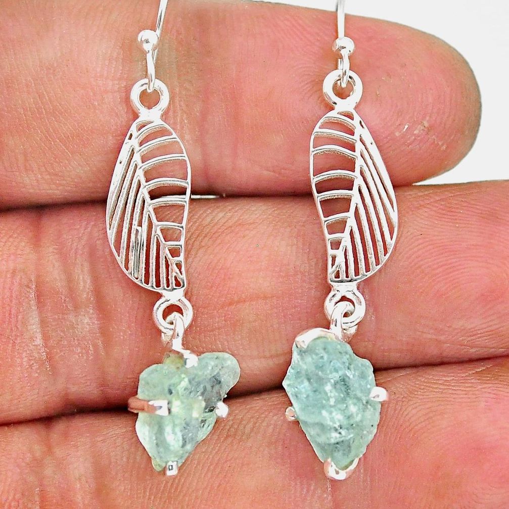 8.23cts natural aqua aquamarine raw 925 silver deltoid leaf earrings r90693