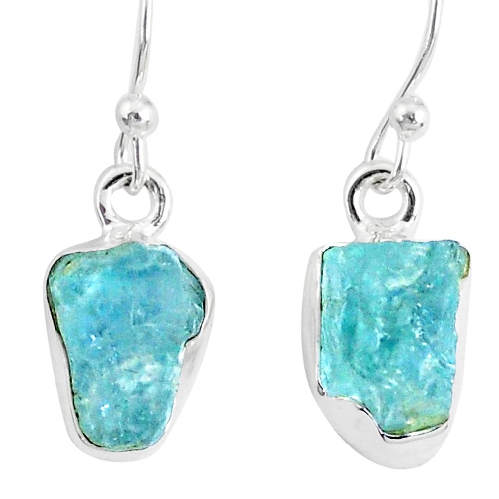 6.19cts natural aqua aquamarine raw 925 sterling silver dangle earrings r76887