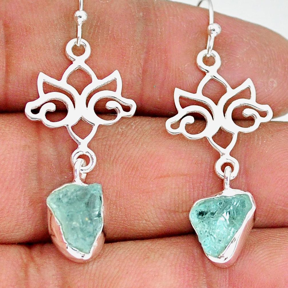 8.72cts natural aqua aquamarine raw 925 sterling silver dangle earrings r89929