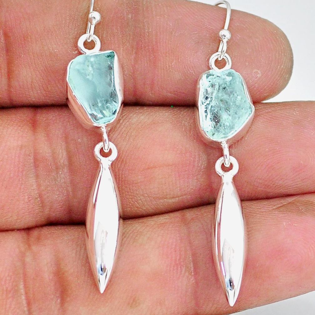 9.34cts natural aqua aquamarine raw 925 sterling silver dangle earrings r89930