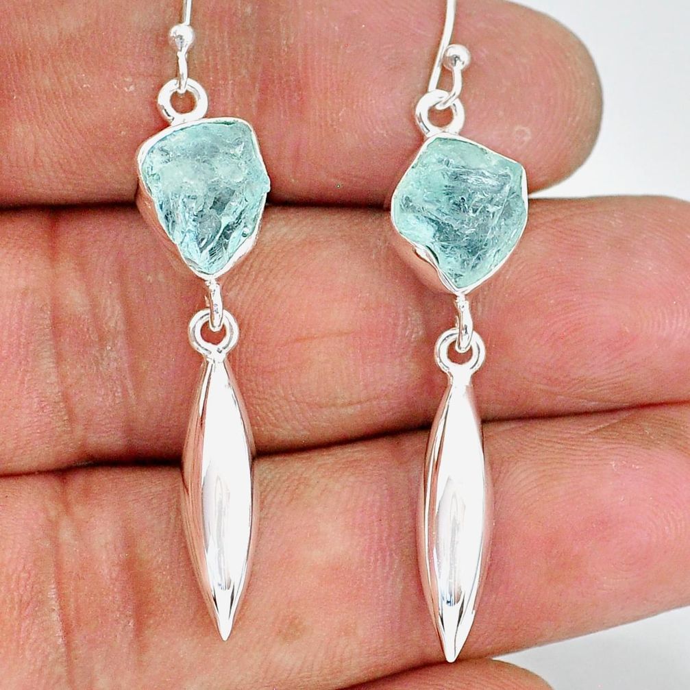 9.38cts natural aqua aquamarine raw 925 sterling silver dangle earrings r89931