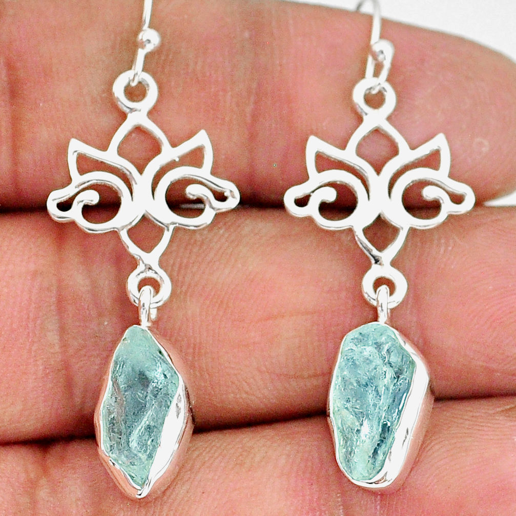 9.94cts natural aqua aquamarine raw 925 sterling silver dangle earrings r89936