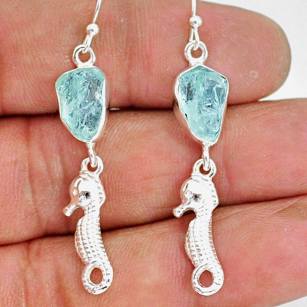 9.71cts natural aqua aquamarine raw 925 sterling silver dangle earrings r89938