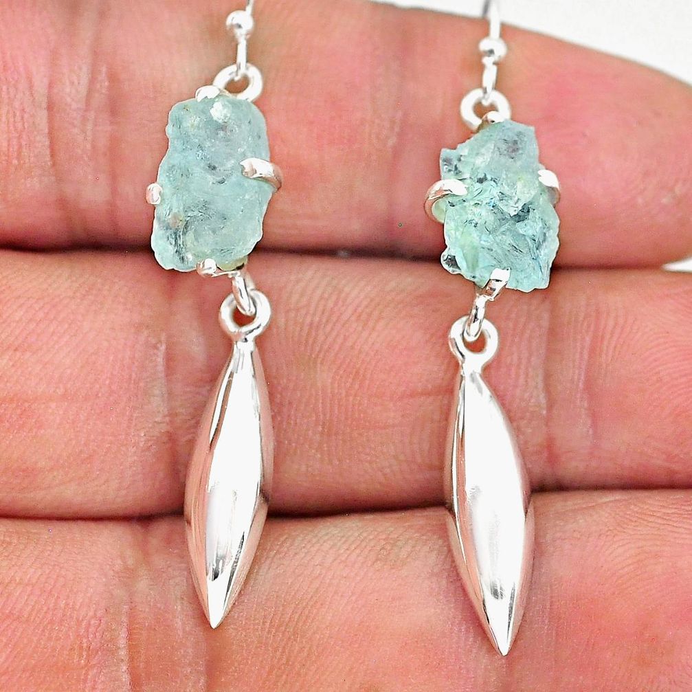 8.23cts natural aqua aquamarine raw 925 sterling silver dangle earrings r90687