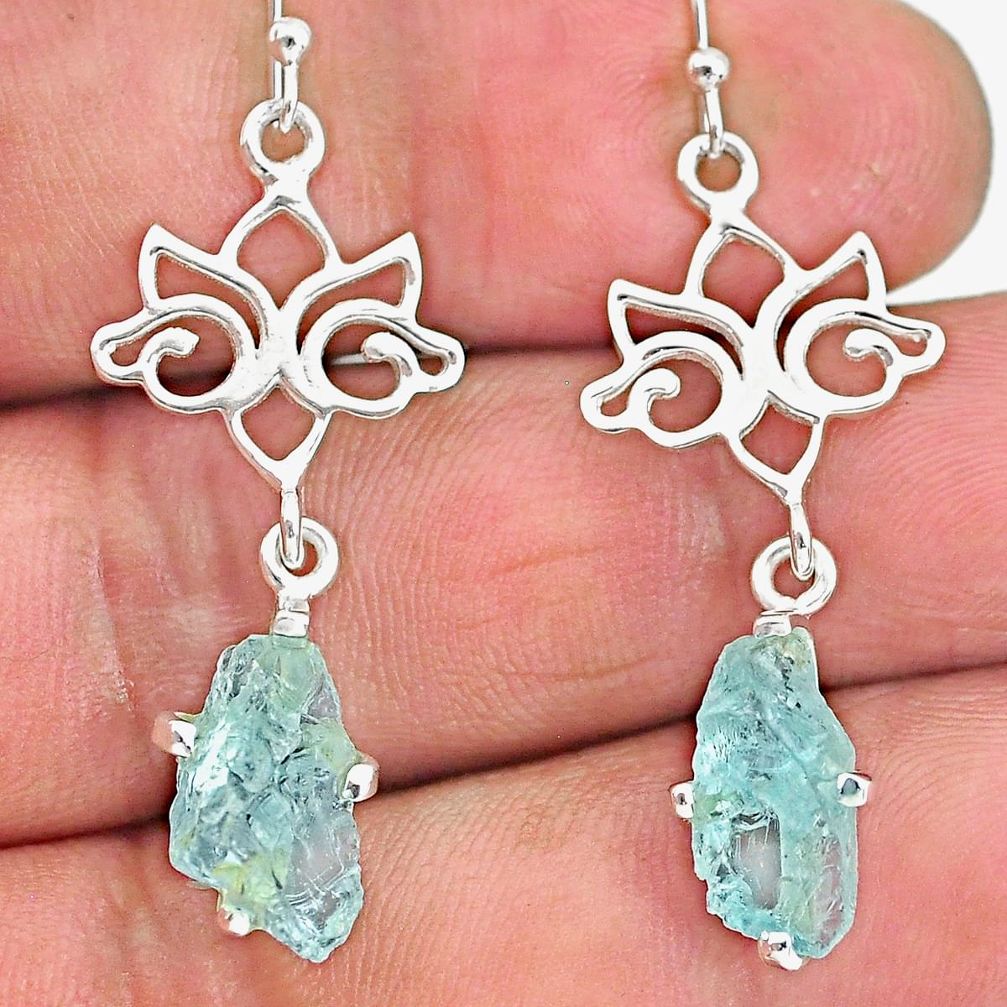 7.68cts natural aqua aquamarine rough 925 sterling silver dangle earrings r90688