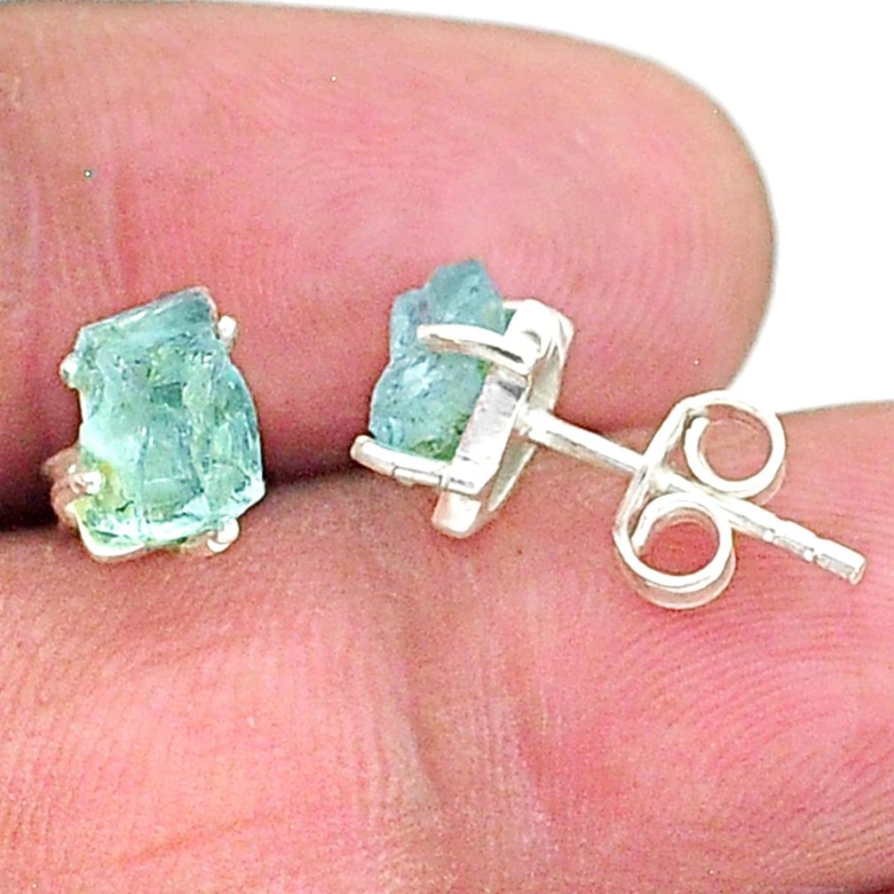 4.55cts natural aqua aquamarine raw 925 sterling silver earrings jewelry t7622