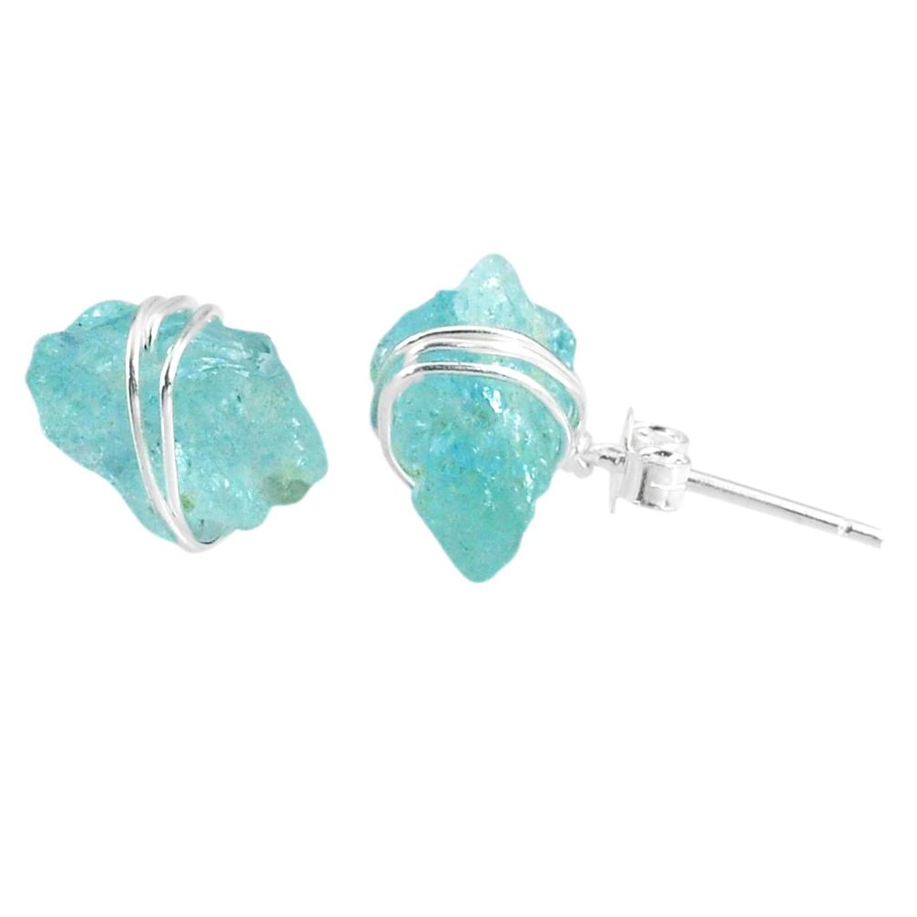 8.46cts natural aqua aquamarine raw 925 sterling silver stud earrings r79721