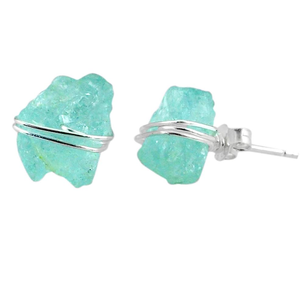 9.45cts natural aqua aquamarine raw 925 sterling silver stud earrings r79727