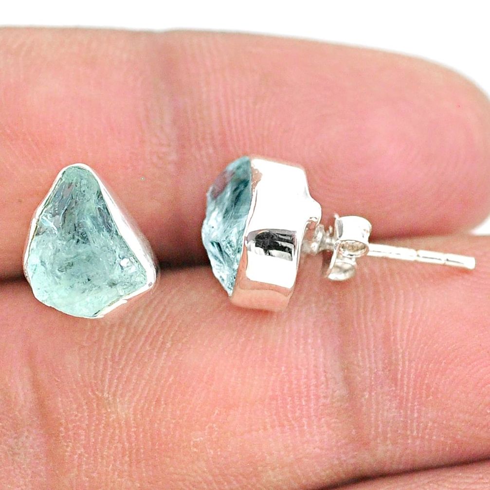 5.92cts natural aqua aquamarine raw 925 sterling silver stud earrings t25525