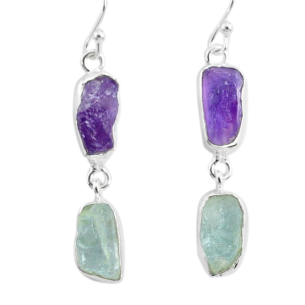 12.12cts natural aqua aquamarine raw amethyst rough 925 silver earrings r93791