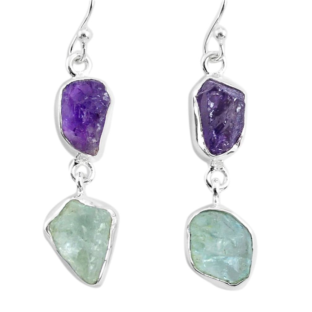 11.25cts natural aqua aquamarine raw amethyst rough silver earrings r93797