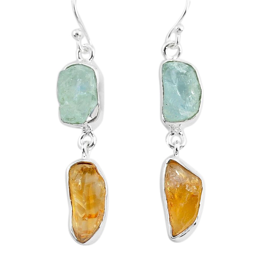 14.40cts natural aqua aquamarine raw citrine rough silver earrings r93781