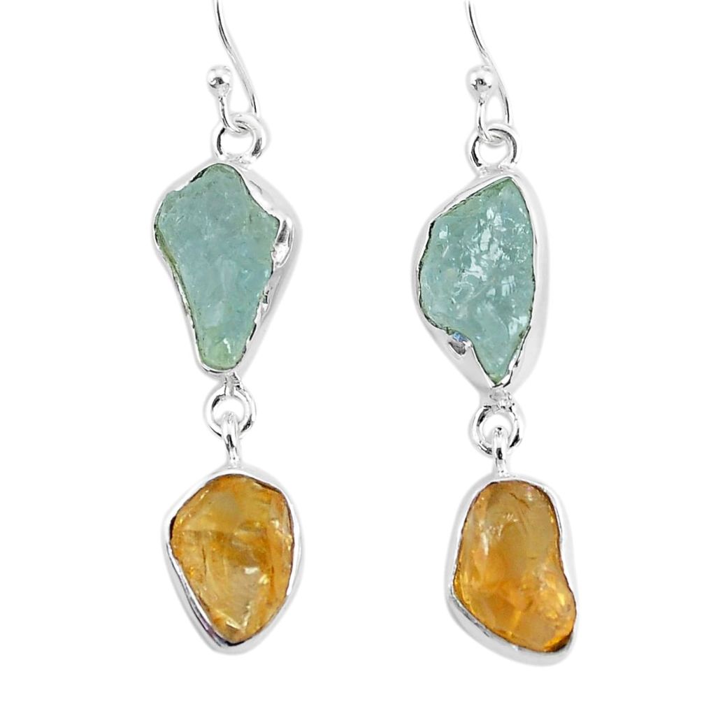 12.58cts natural aqua aquamarine raw citrine rough silver earrings r93786