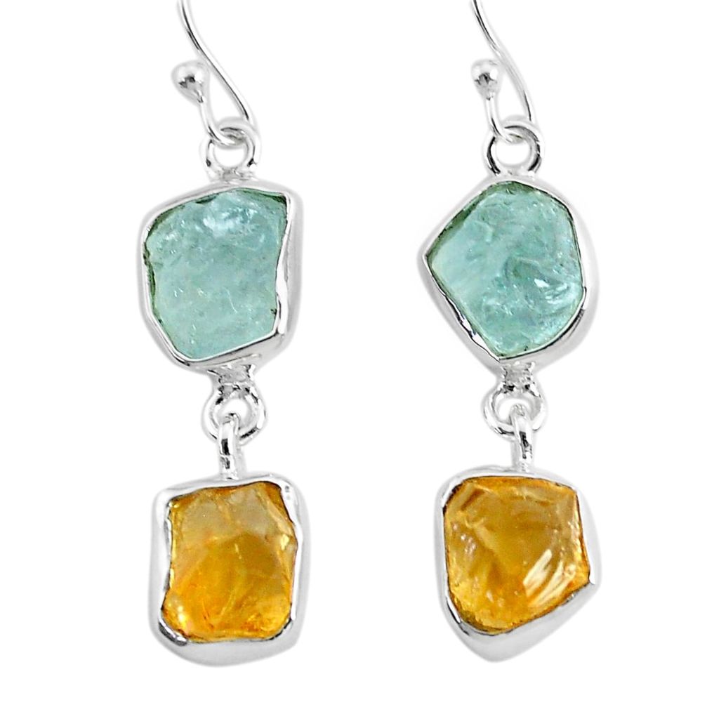 12.99cts natural aqua aquamarine raw citrine rough silver earrings r93787