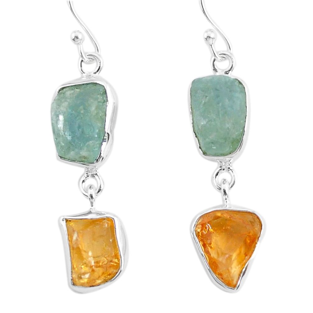 13.87cts natural aqua aquamarine raw citrine rough silver earrings r93789