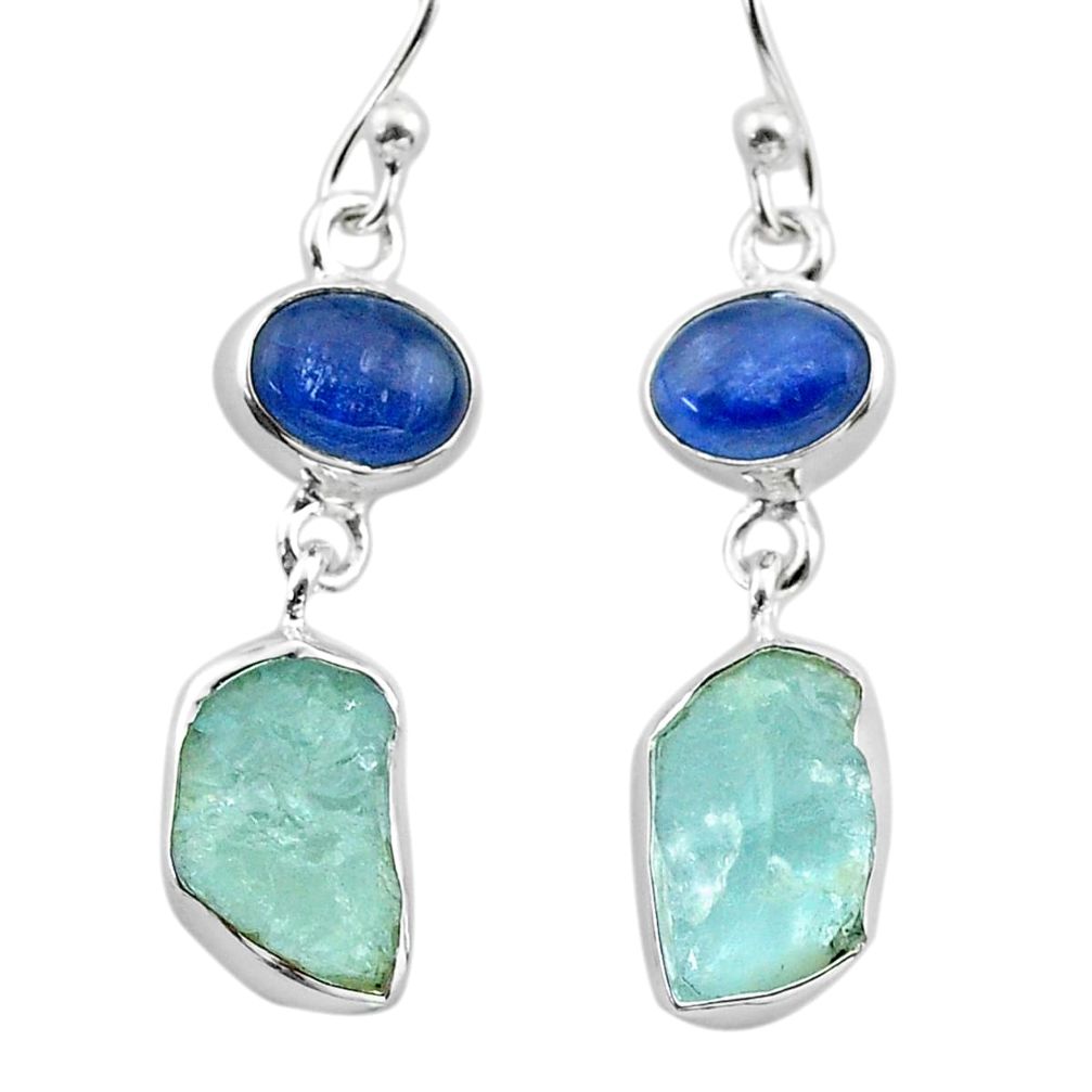 11.66cts natural aqua aquamarine raw kyanite 925 silver dangle earrings t38196