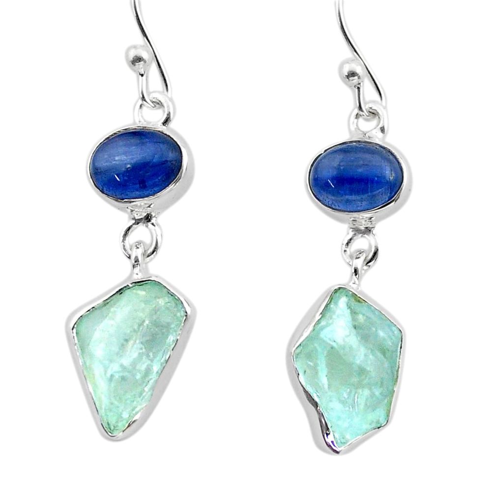 12.34cts natural aqua aquamarine raw kyanite 925 silver dangle earrings t38197