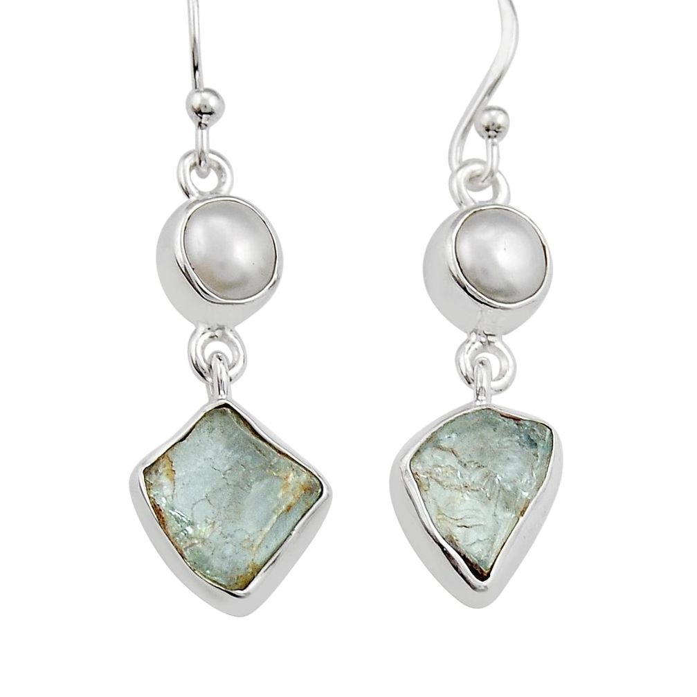 9.05cts natural aqua aquamarine rough pearl 925 silver dangle earrings y25641
