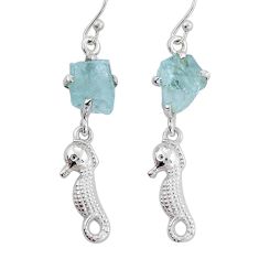 8.04cts natural aqua aquamarine rough seahorse 925 silver dangle earrings y25183