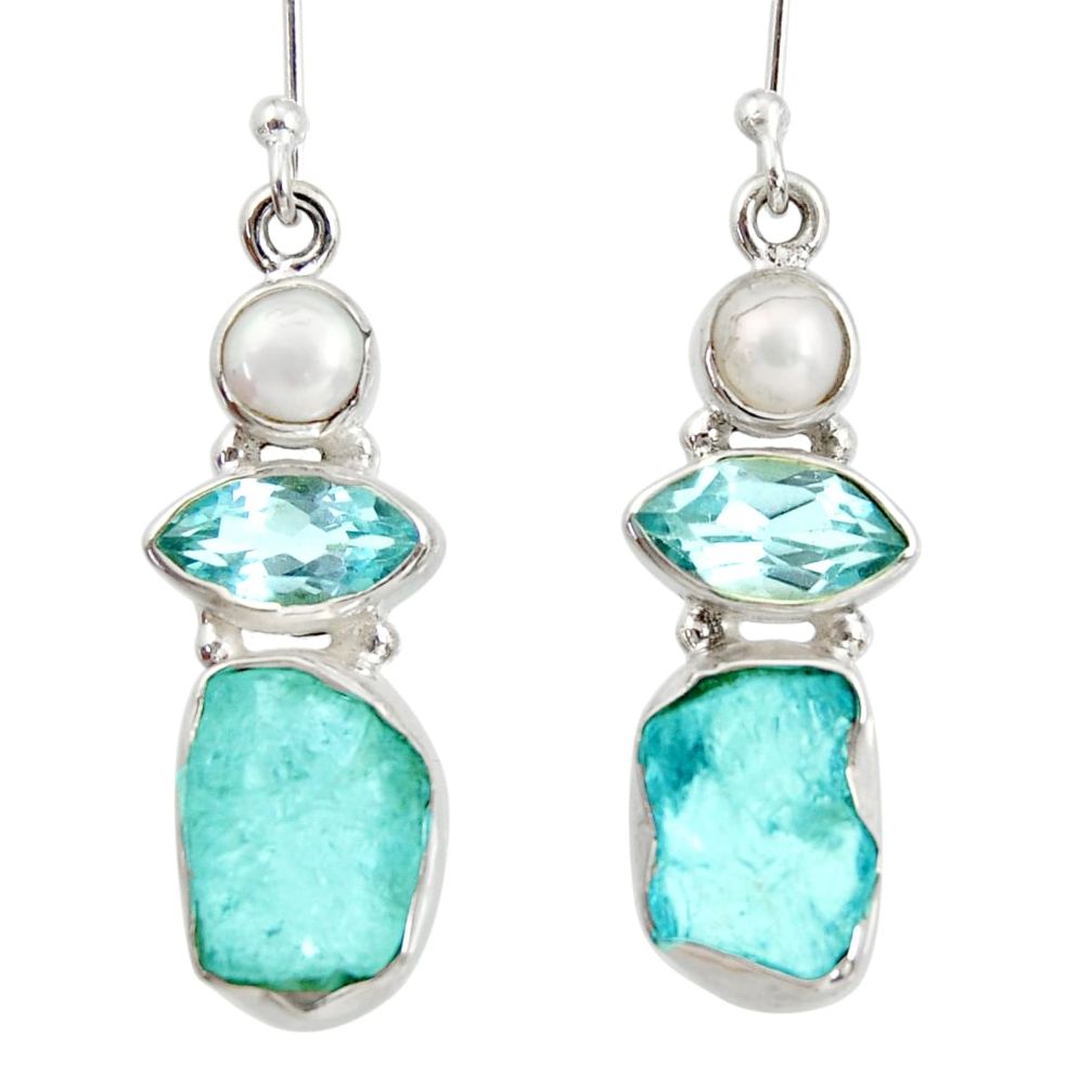 15.16cts natural aqua aquamarine rough topaz 925 silver dangle earrings d40348