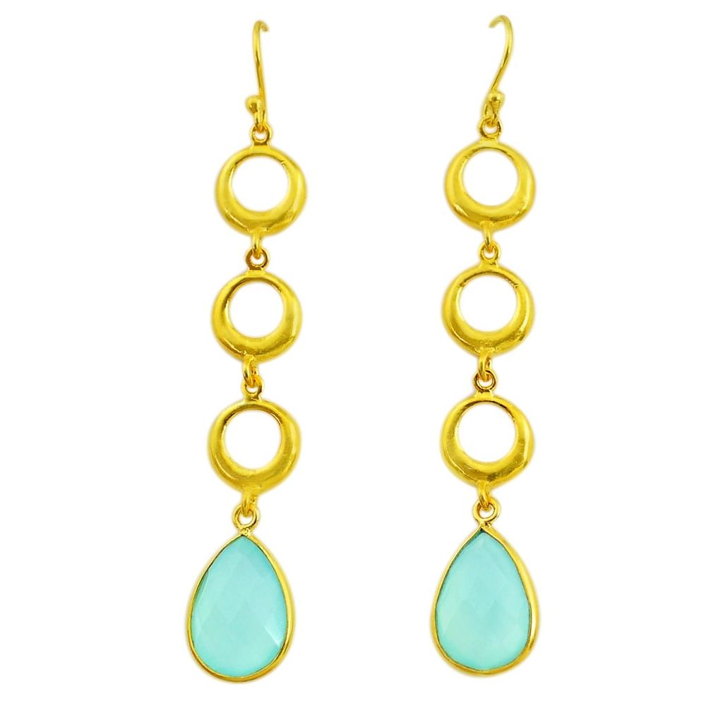 11.13cts natural aqua chalcedony 14k gold handmade dangle earrings t11498