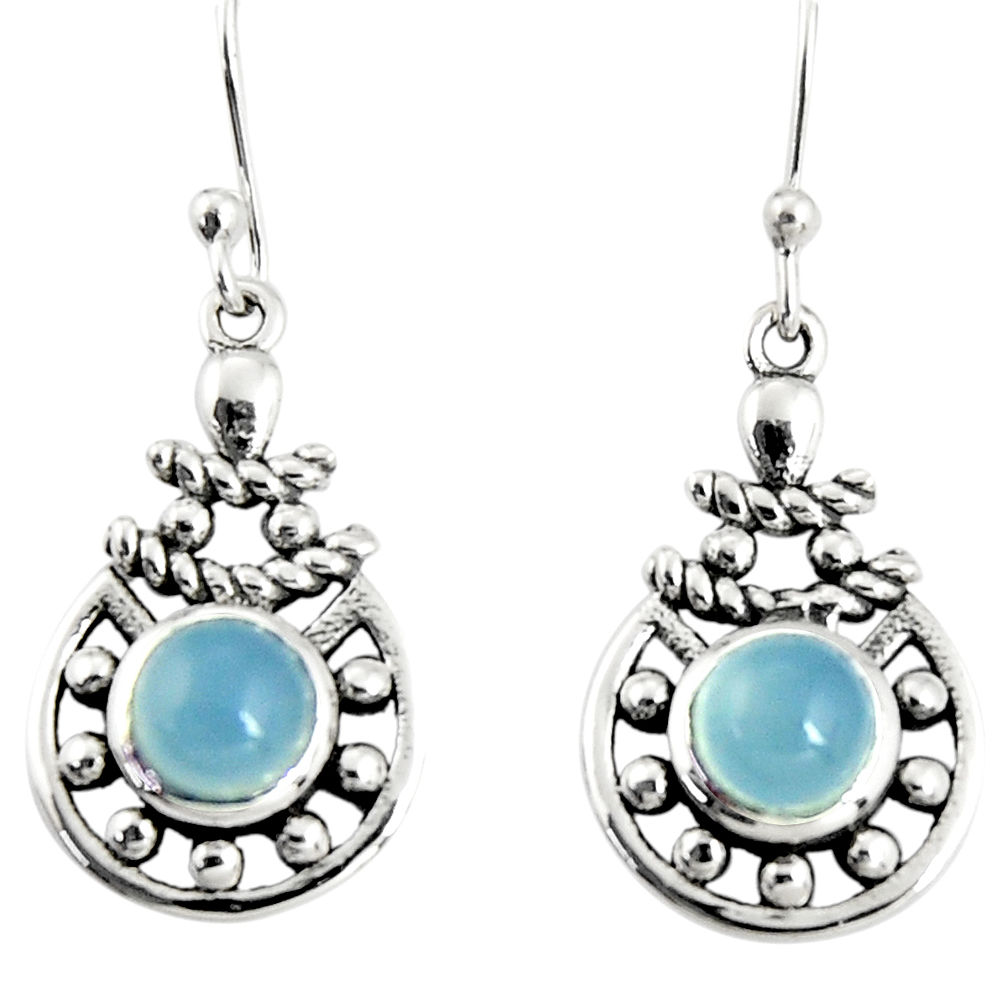 2.56cts natural aqua chalcedony 925 sterling silver dangle earrings r19826
