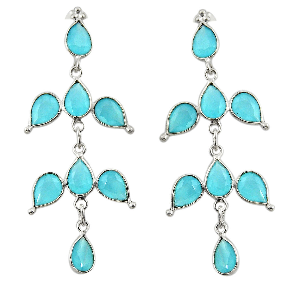 11.69cts natural aqua chalcedony 925 sterling silver dangle earrings r33118