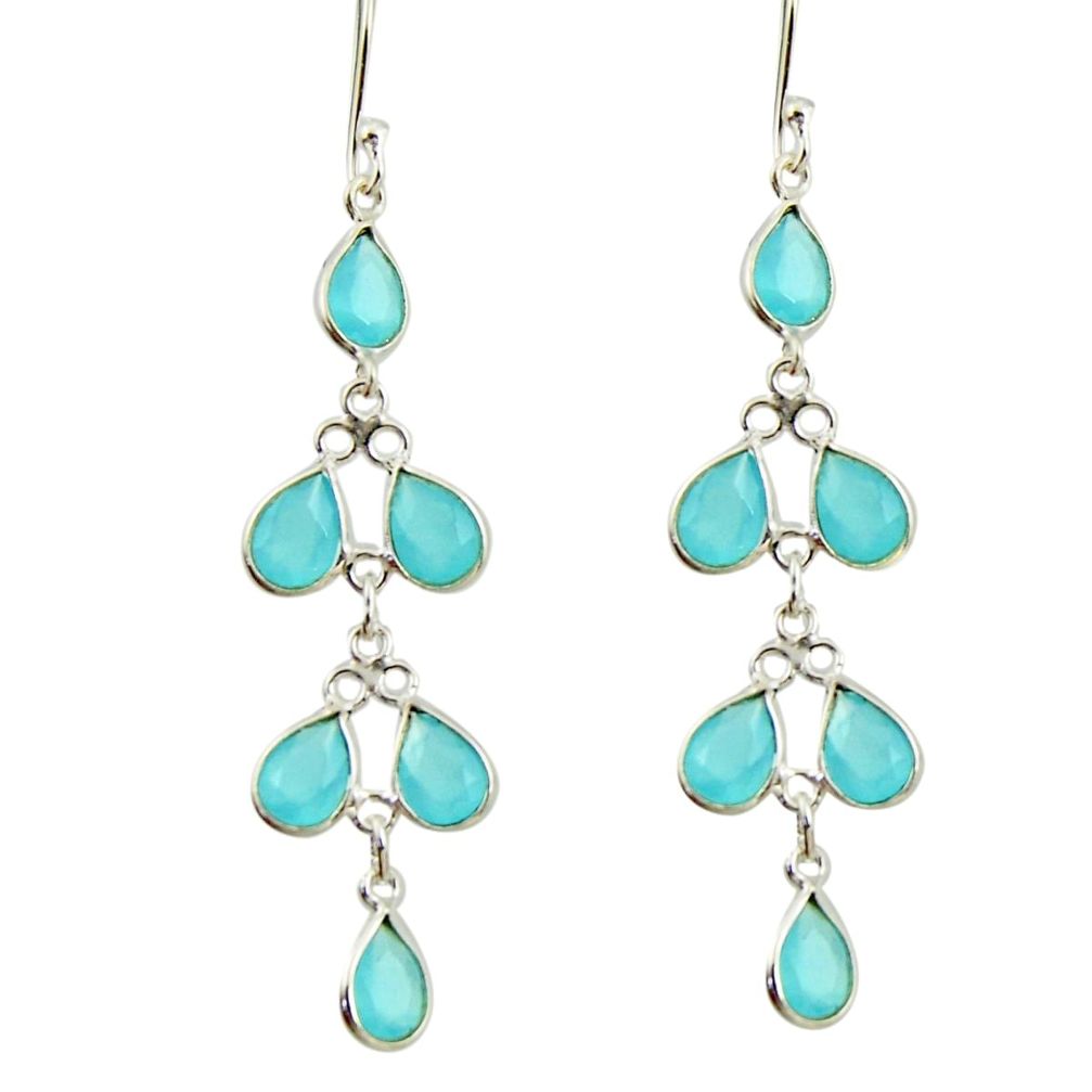 8.26cts natural aqua chalcedony 925 sterling silver dangle earrings r42285