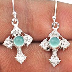 1.94cts natural aqua chalcedony 925 sterling silver holy cross earrings t89507
