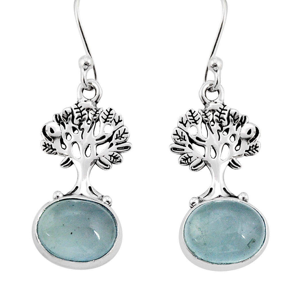 6.93cts natural aqua chalcedony 925 sterling silver tree of life earrings y71695